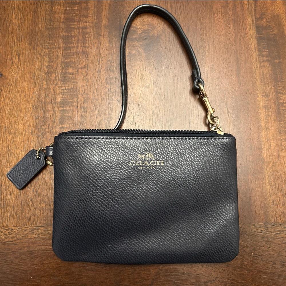 Coach Black Pebbled Leather Wristlet